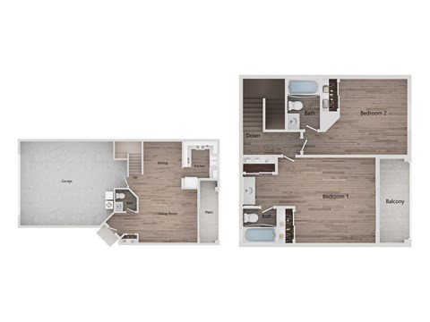 Floor plan for 2 beds, 2.5 baths, 1530 sqft